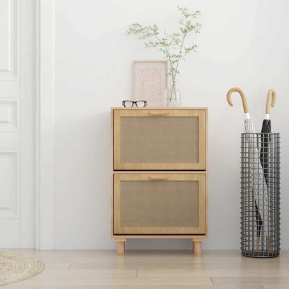 Shoe Cabinet Brown 52x25x80 cm Engineered Wood&Natural Rattan