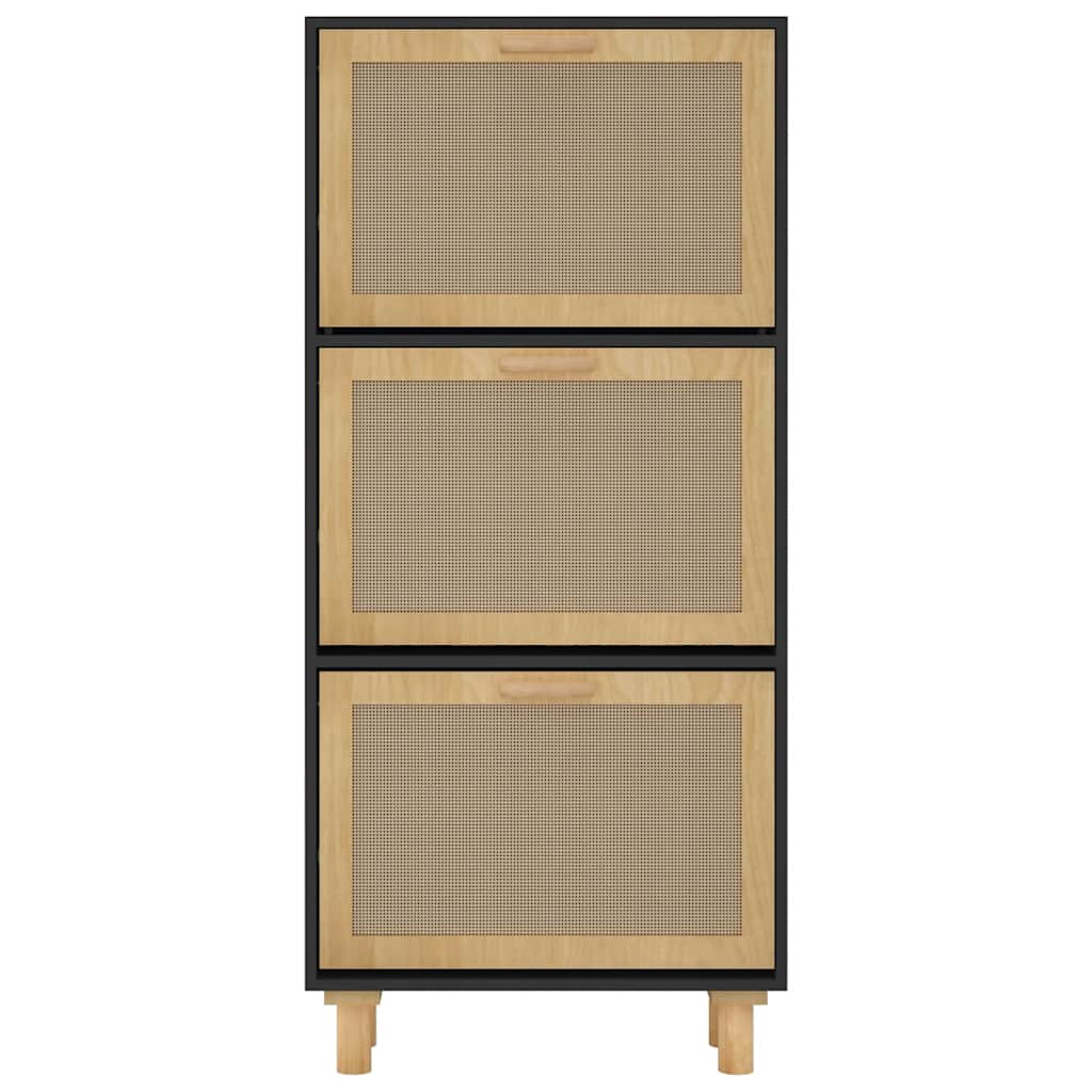 Shoe Cabinet Black 52x25x115 cm Engineered Wood&Natural Rattan