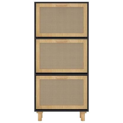 Shoe Cabinet Black 52x25x115 cm Engineered Wood&Natural Rattan