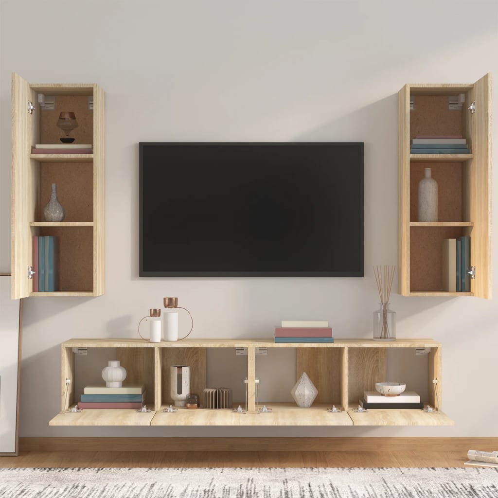 4 Piece TV Cabinet Set Sonoma Oak Engineered Wood