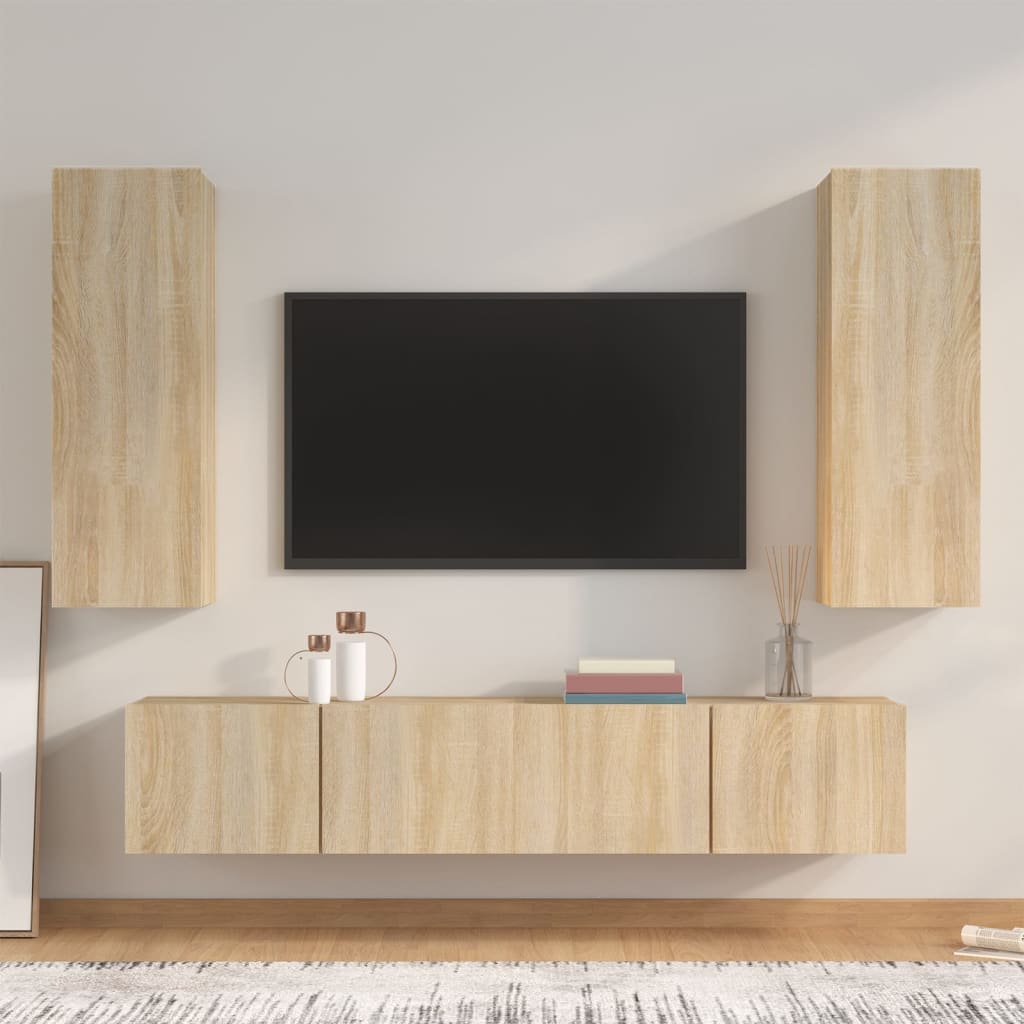 4 Piece TV Cabinet Set Sonoma Oak Engineered Wood