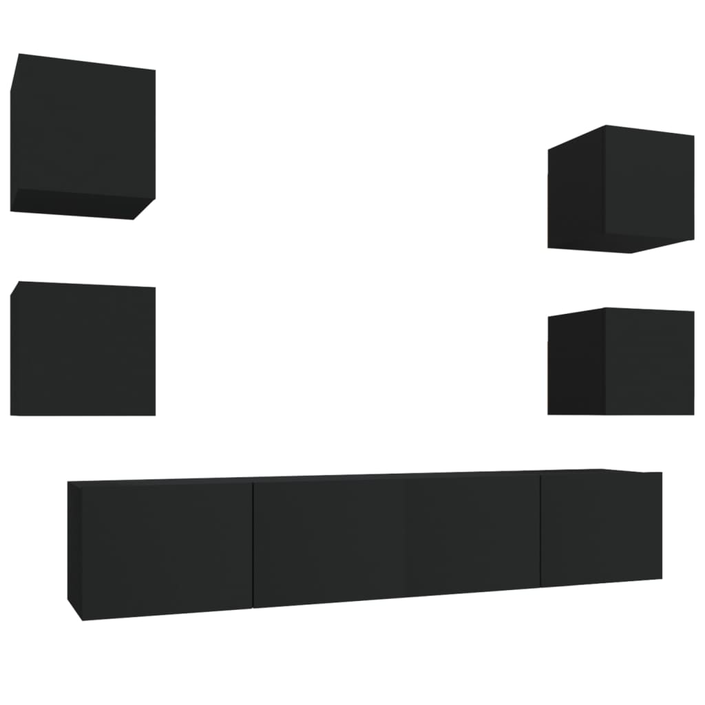6 Piece TV Cabinet Set Black Engineered Wood