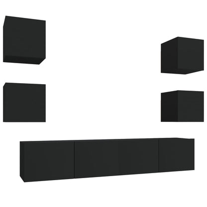 6 Piece TV Cabinet Set Black Engineered Wood