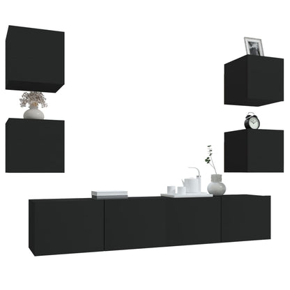 6 Piece TV Cabinet Set Black Engineered Wood