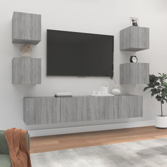 6 Piece TV Cabinet Set Grey Sonoma Engineered Wood