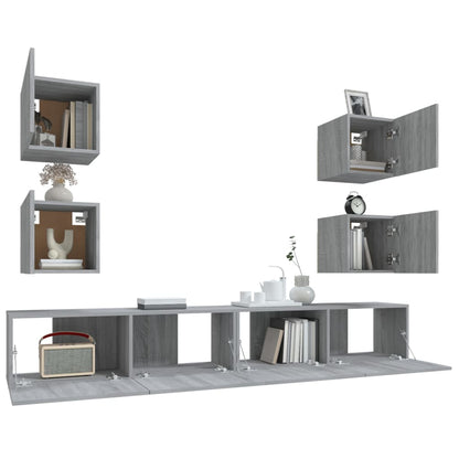 6 Piece TV Cabinet Set Grey Sonoma Engineered Wood