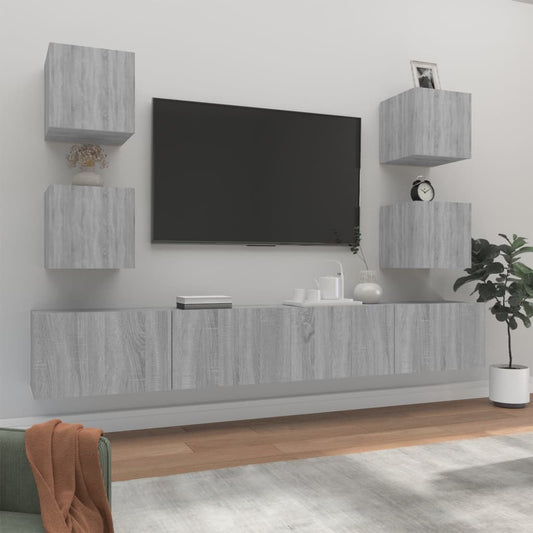 6 Piece TV Cabinet Set Grey Sonoma Engineered Wood