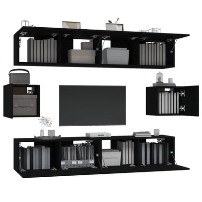 6 Piece TV Cabinet Set Black Engineered Wood