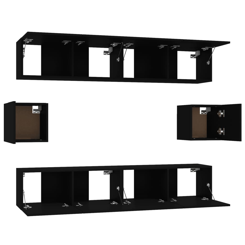 6 Piece TV Cabinet Set Black Engineered Wood