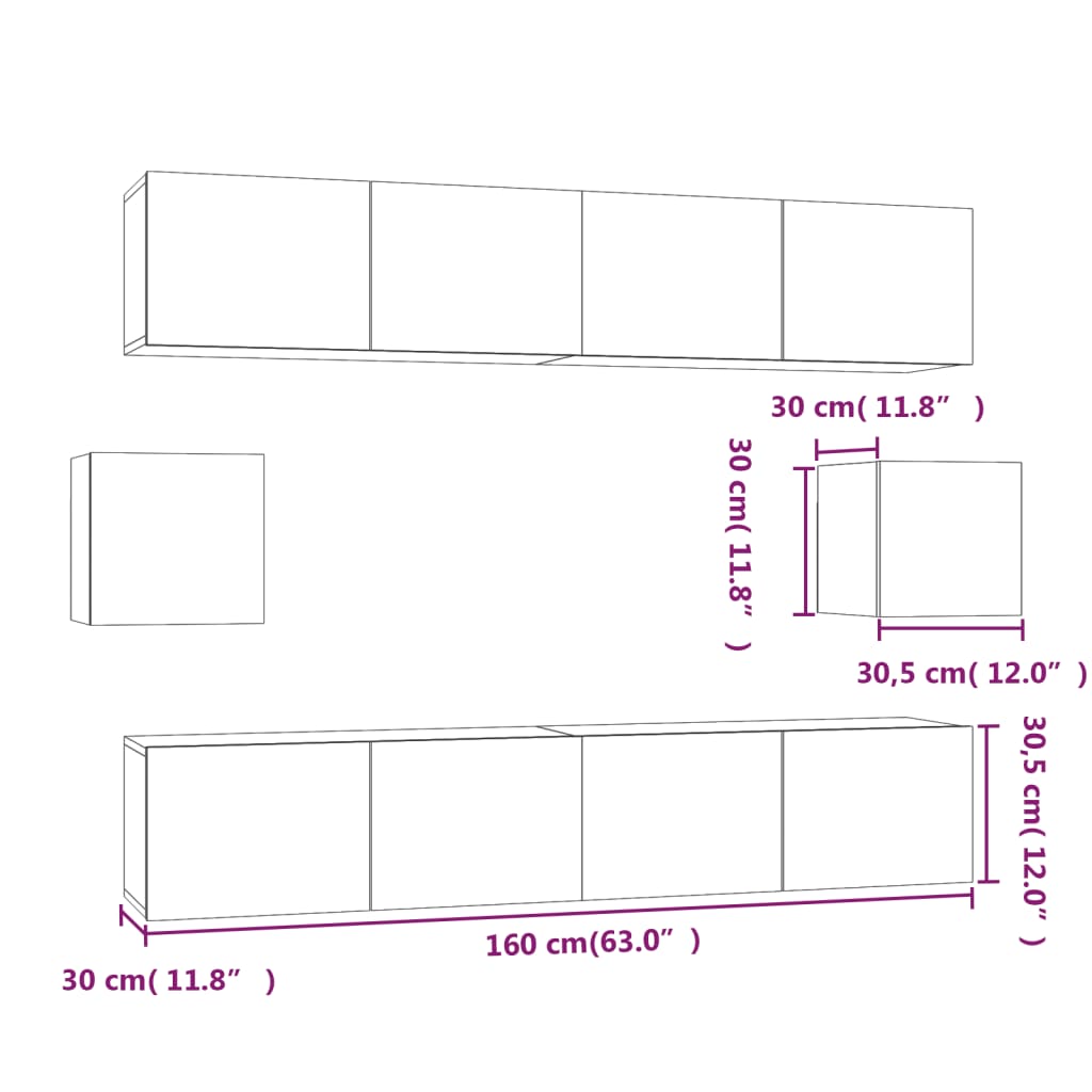 6 Piece TV Cabinet Set Grey Sonoma Engineered Wood