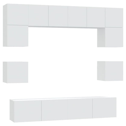 8 Piece TV Cabinet Set White Engineered Wood