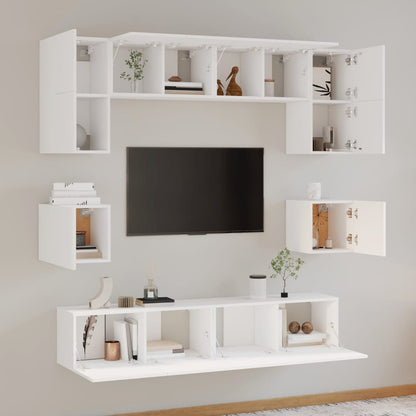 8 Piece TV Cabinet Set White Engineered Wood