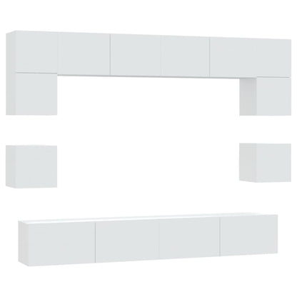 8 Piece TV Cabinet Set White Engineered Wood