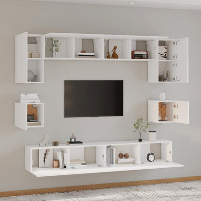 8 Piece TV Cabinet Set White Engineered Wood