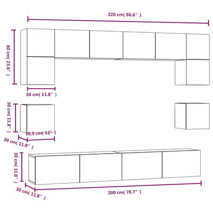 8 Piece TV Cabinet Set White Engineered Wood