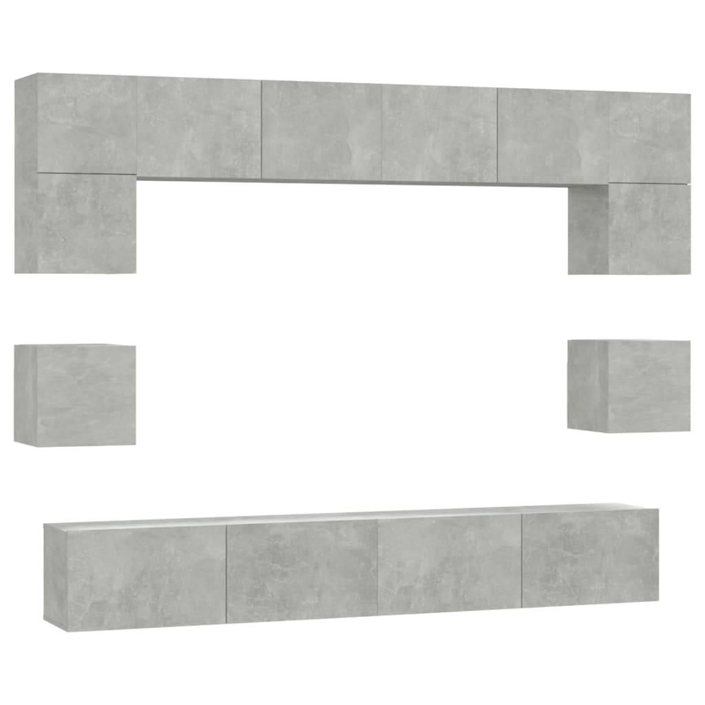 8 Piece TV Cabinet Set Concrete Grey Engineered Wood