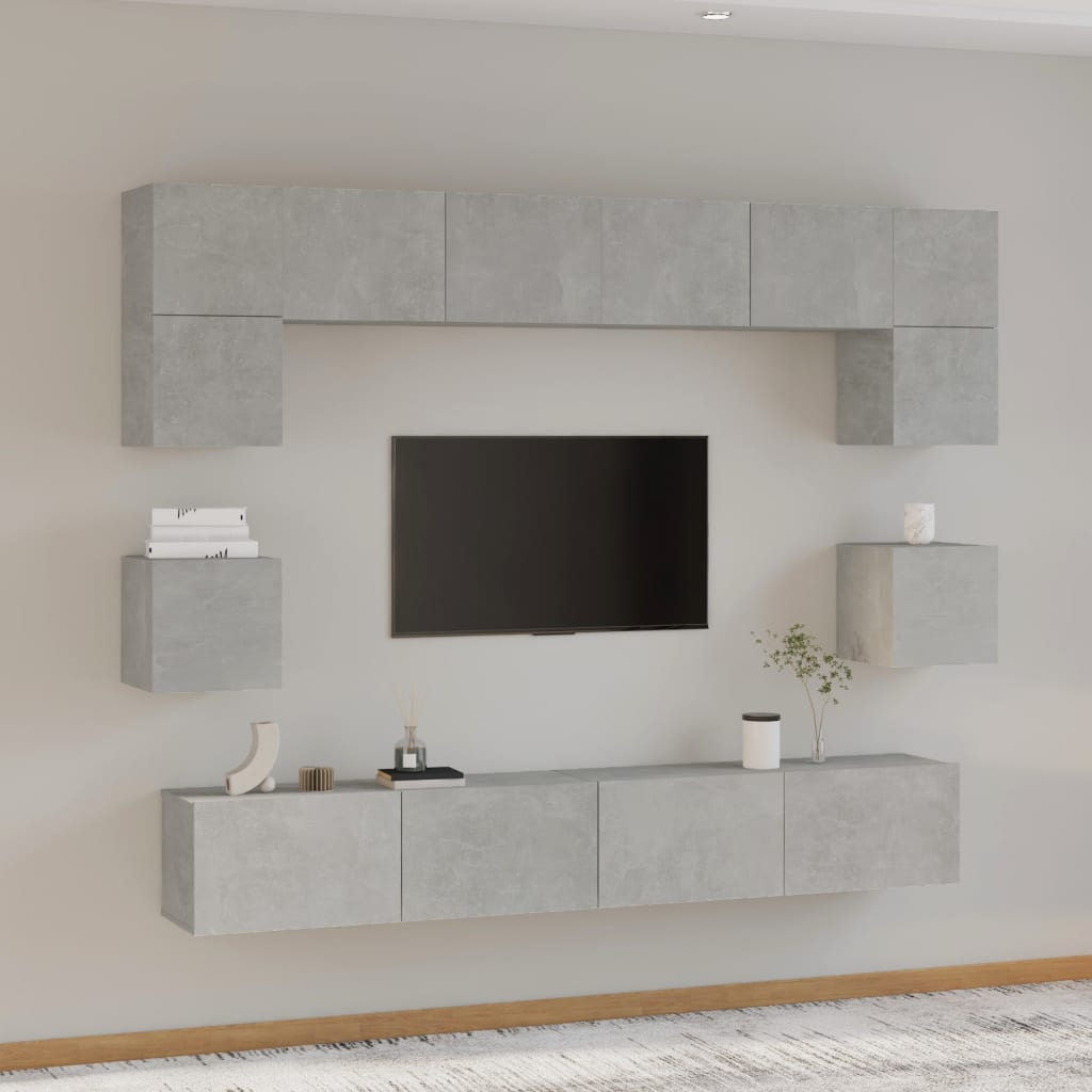 8 Piece TV Cabinet Set Concrete Grey Engineered Wood