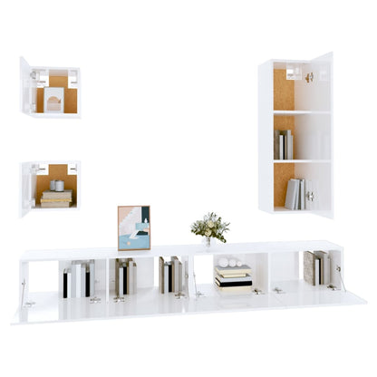 5 Piece TV Cabinet Set White Engineered Wood