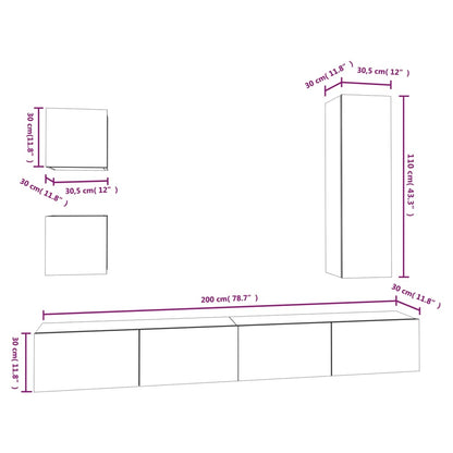 5 Piece TV Cabinet Set White Engineered Wood