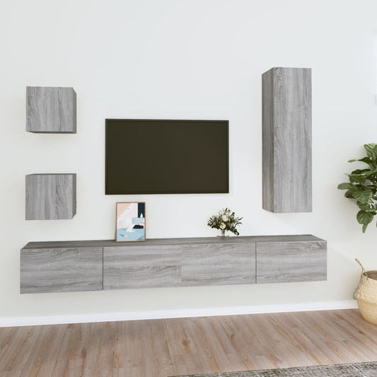 5 Piece TV Cabinet Set Grey Sonoma Engineered Wood