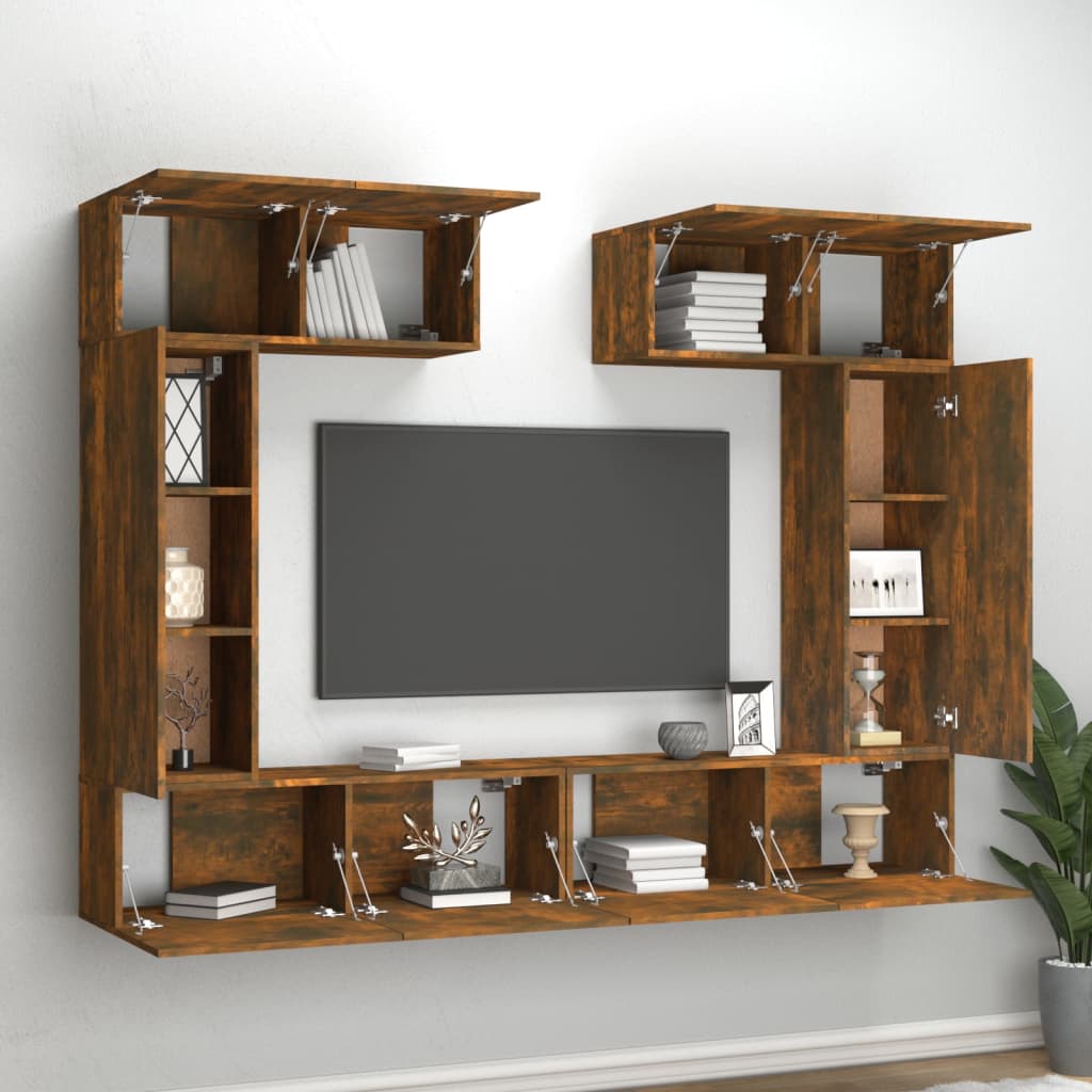 6 Piece TV Cabinet Set Smoked Oak Engineered Wood