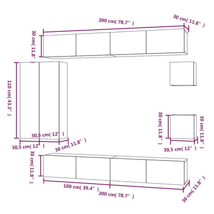 8 Piece TV Cabinet Set Grey Sonoma Engineered Wood