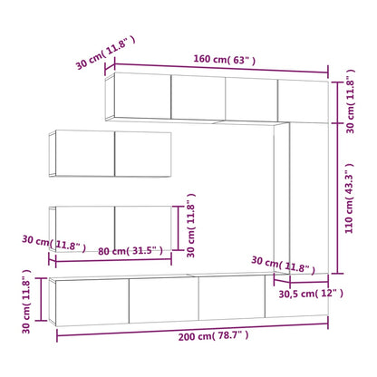 7 Piece TV Cabinet Set White Engineered Wood