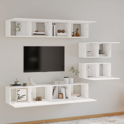 4 Piece TV Cabinet Set White Engineered Wood