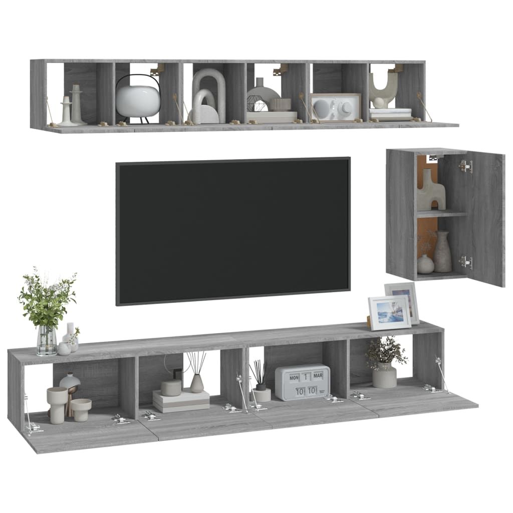 6 Piece TV Cabinet Set Grey Sonoma Engineered Wood
