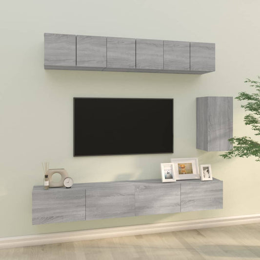 6 Piece TV Cabinet Set Grey Sonoma Engineered Wood