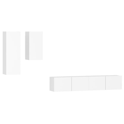 4 Piece TV Cabinet Set White Engineered Wood
