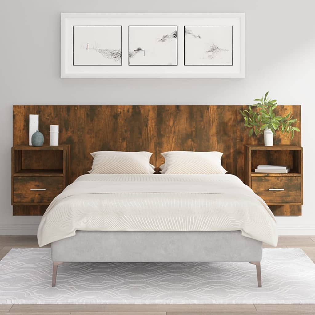 Bed Headboard with Cabinets Smoked Oak Engineered Wood