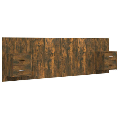 Bed Headboard with Cabinets Smoked Oak Engineered Wood