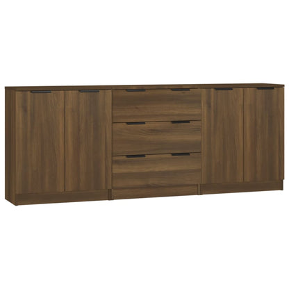 3 Piece Sideboards Brown Oak Engineered Wood