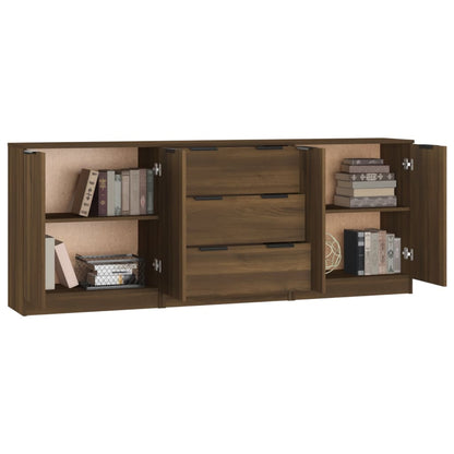 3 Piece Sideboards Brown Oak Engineered Wood