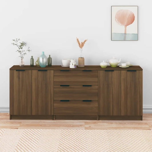 3 Piece Sideboards Brown Oak Engineered Wood