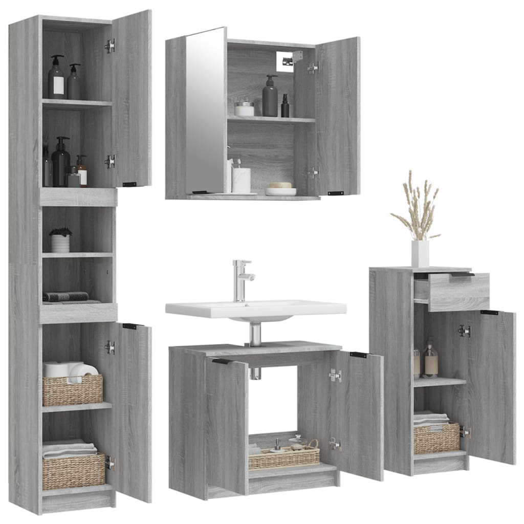 4 Piece Bathroom Cabinet Set Grey Sonoma Engineered Wood
