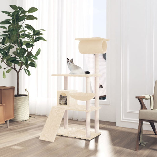 Cat Tree with Sisal Scratching Posts Cream 131 cm
