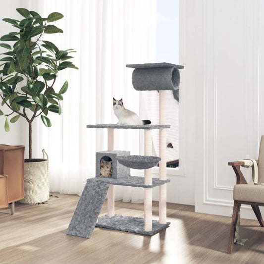 Cat Tree with Sisal Scratching Posts Light Grey 131 cm