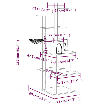 Cat Tree with Sisal Scratching Posts Light Grey 167 cm
