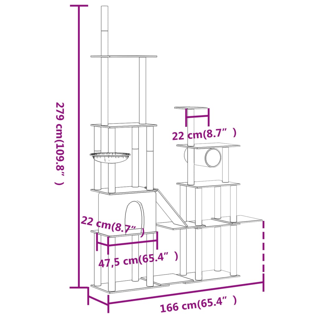 Cat Tree with Sisal Scratching Posts Dark Grey 279 cm