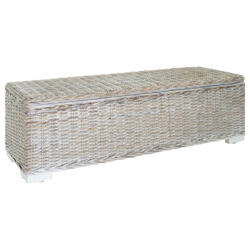 Storage Box White 110 cm Natural Kubu Rattan & Solid Wood Mahogany