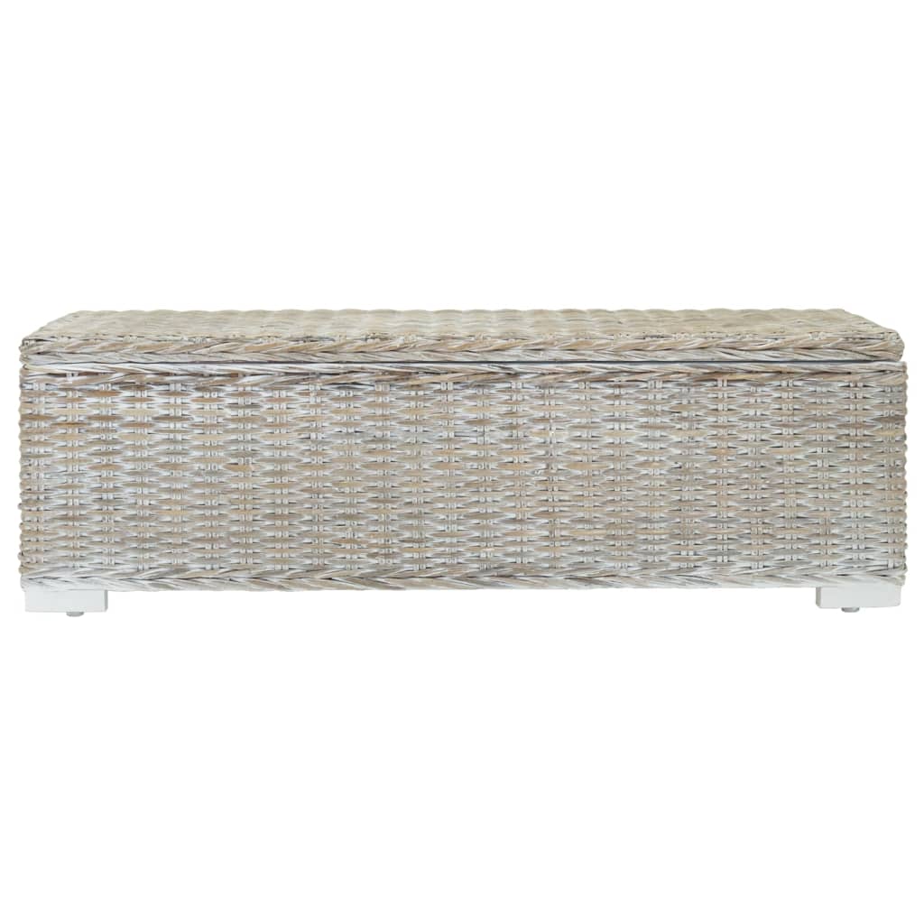 Storage Box White 110 cm Natural Kubu Rattan & Solid Wood Mahogany