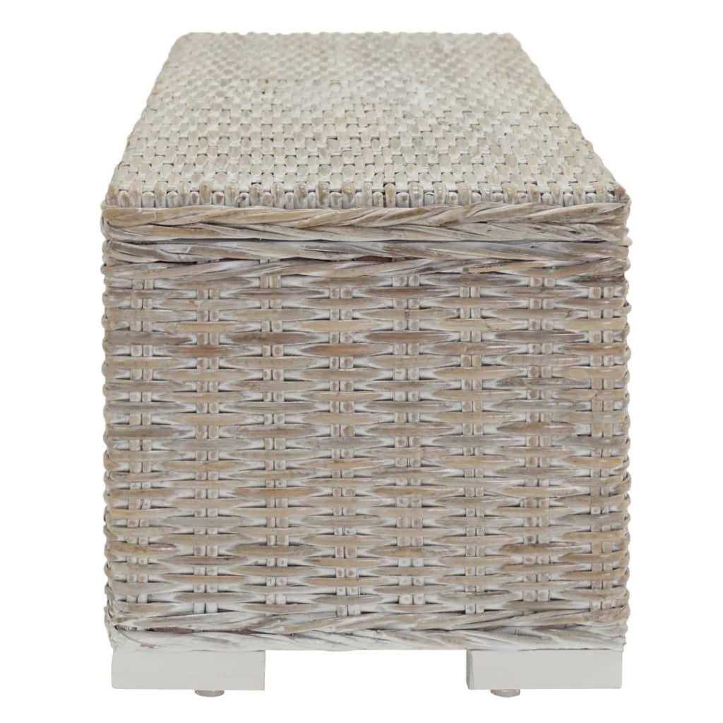 Storage Box White 110 cm Natural Kubu Rattan & Solid Wood Mahogany