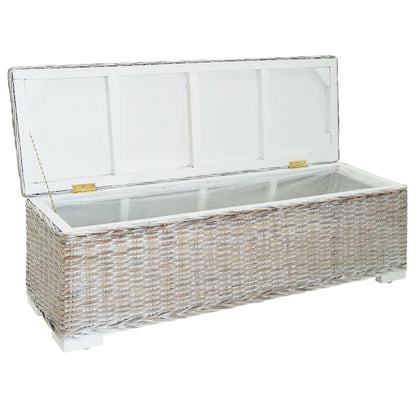 Storage Box White 110 cm Natural Kubu Rattan & Solid Wood Mahogany