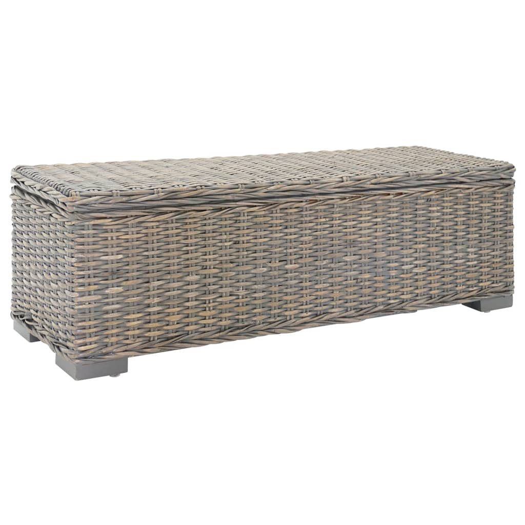 Storage Box Grey 110 cm Natural Kubu Rattan & Solid Wood Mahogany