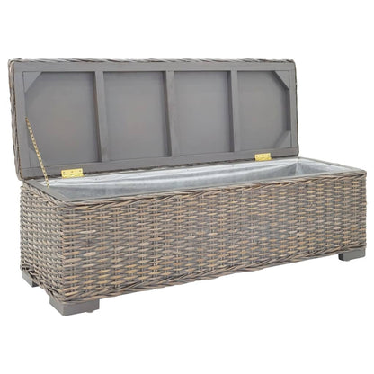 Storage Box Grey 110 cm Natural Kubu Rattan & Solid Wood Mahogany
