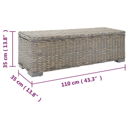 Storage Box Grey 110 cm Natural Kubu Rattan & Solid Wood Mahogany
