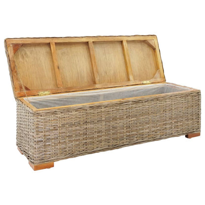 Storage Box 110 cm Natural Kubu Rattan & Solid Wood Mahogany