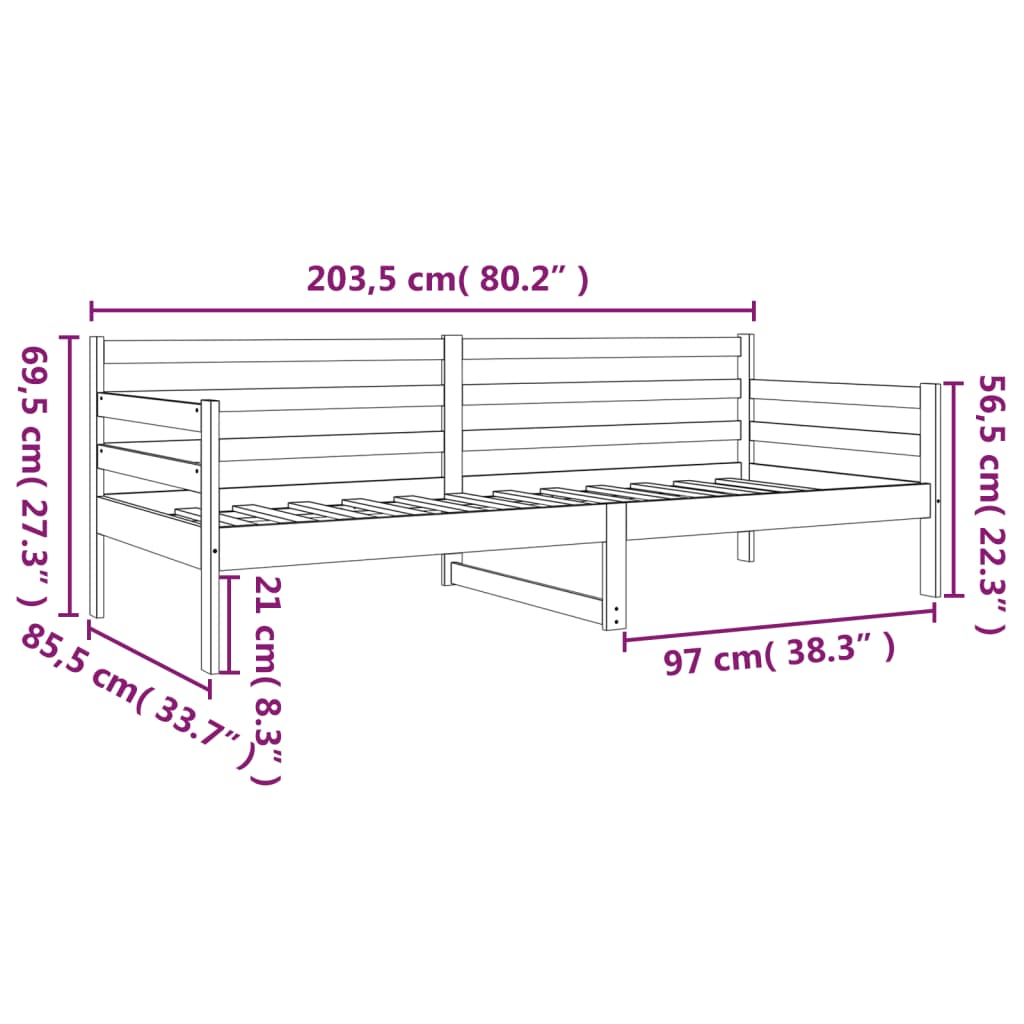 Day Bed without Mattress White 80x200cm Solid Wood Pine
